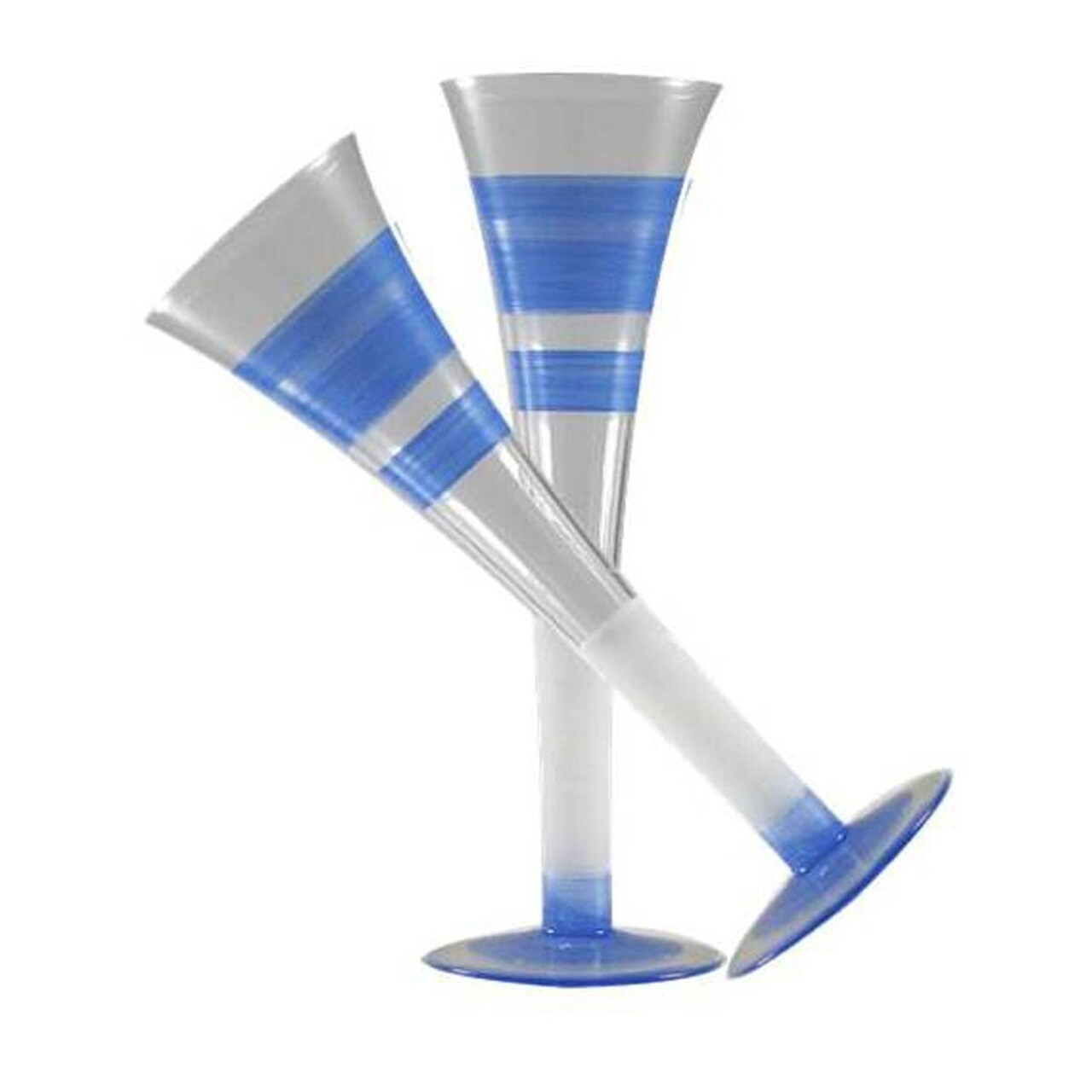 Hand Painted Glassware Cape Cod Cottage Stripe Blue Hollow Flute Set Of 2